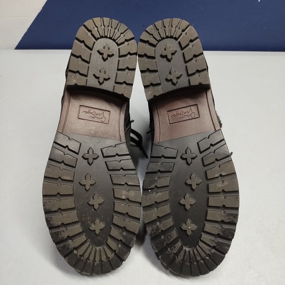 Crown Vintage Racine Combat Boots Womens Size 8.5M Black Side Zip Buckle Strap - Picture 7 of 8